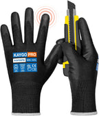 KAYGO Cut Resistant Gloves PU Coated, 12 Pairs Safety Work Gloves with full fingers Touchscreen, ANSI Cut Level A2, for Men and Women, Ideal for General Duty Work KG11P, Black,XL