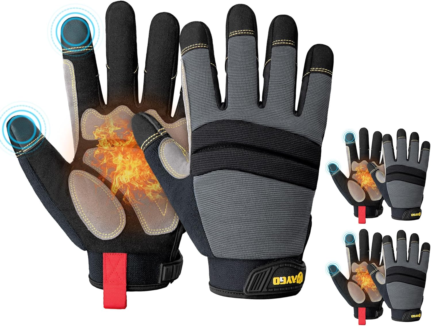 KAYGO Insulated Mechanic Work Gloves,3 Pairs KG127W Winter Thermal Safety Work Gloves for Men and Women, Double Lining,Heavy duty,Improved dexterity,Excellent Grip,Ideal for outdoor jobs,L