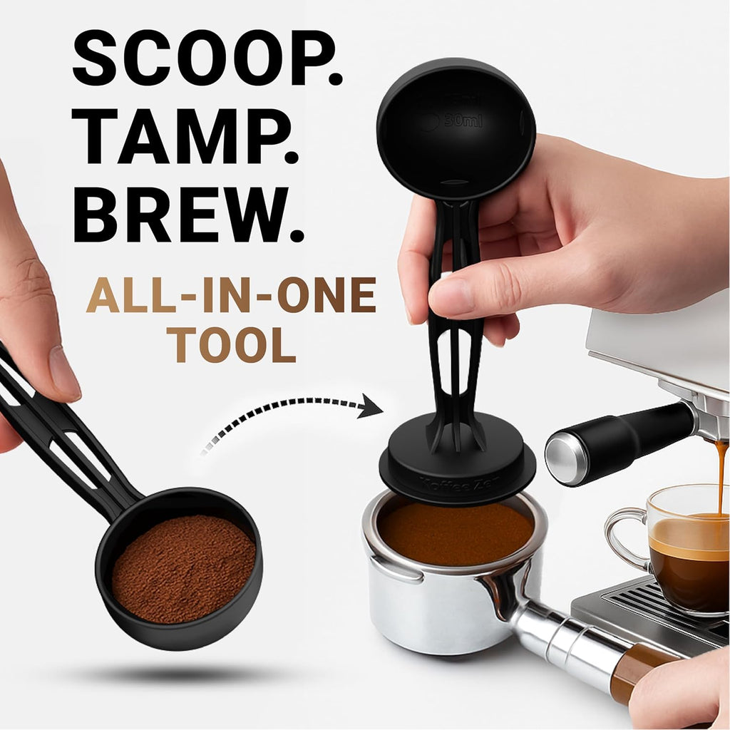 Koffee Zen Espresso Tamper Set, 5 Interchangeable Sizes (49–58mm), Dual Coffee Scoop (1 & 2 TBSP), Fits Breville, Delonghi & More