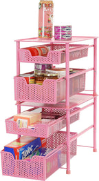 Simple Houseware Stackable 2 Tier Sliding Basket Organizer Drawer, Pink
