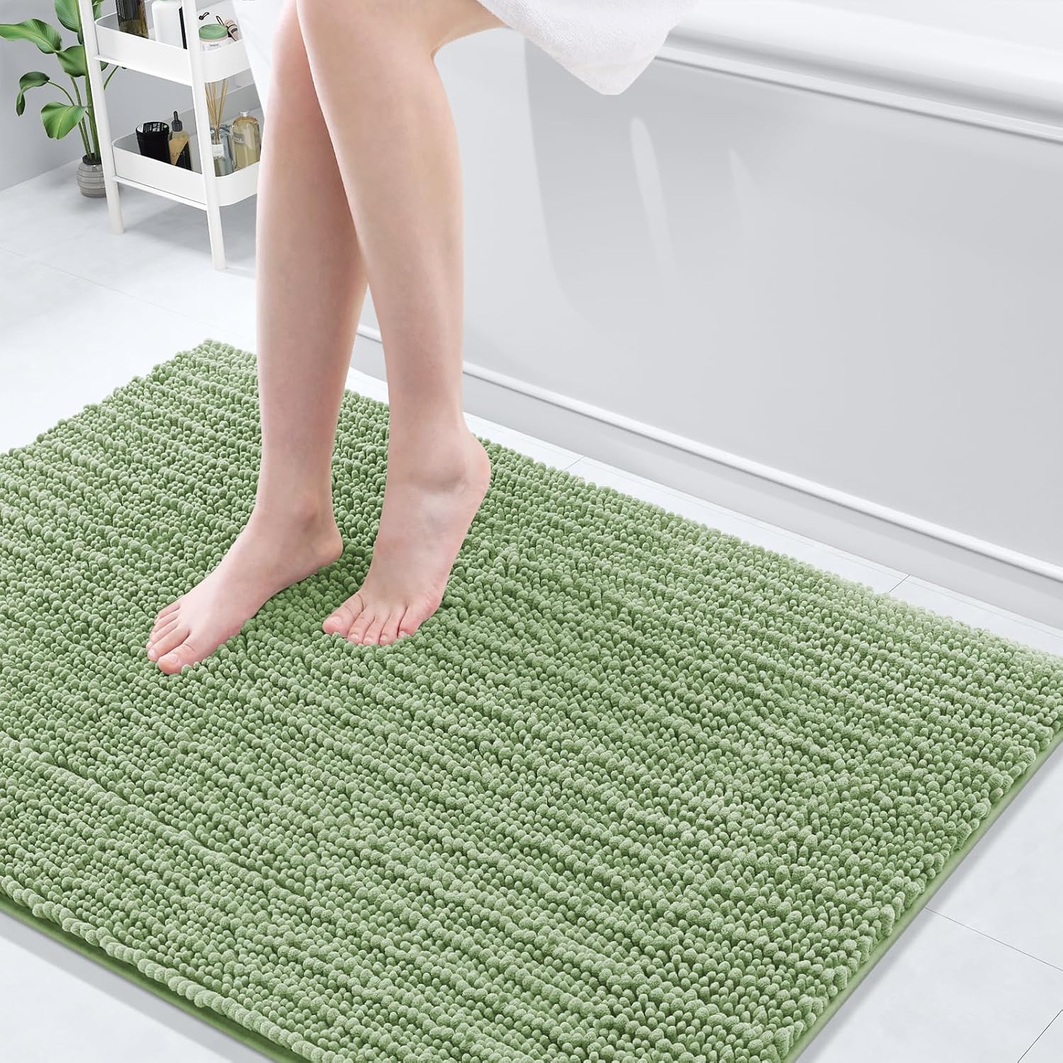 Arotive Luxury Chenille Bathroom Rug Mat, Extra Soft Thick Absorbent Shaggy Bath Rugs, Non-Slip Machine Wash Dry, Plush Bath Mats for Bathroom, Shower and Tub, 47x32, Sage Green