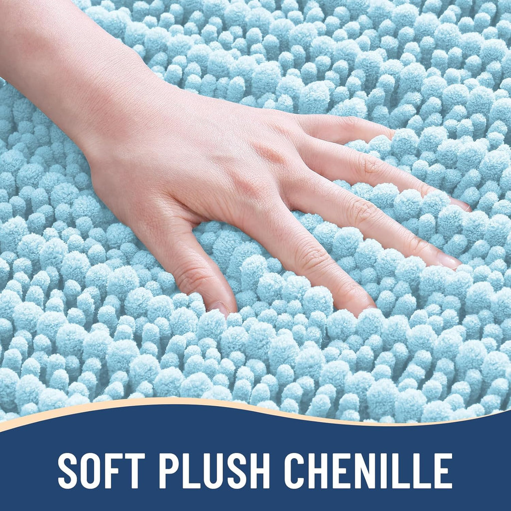 Arotive Luxury Chenille Bathroom Rug Mat, Extra Soft Thick Absorbent Shaggy Bath Rugs, Non-Slip Machine Wash Dry, Plush Bath Mats for Bathroom, Shower and Tub, 60x24, Blue