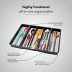 madesmart Expandable Utensil Tray - Granite| CLASSIC COLLECTION| 5-Compartments | Kitchen Organizer | Soft-Grip Lining | Easy to Clean | BPA-Free
