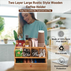 2-Tier Coffee Bar Organizer with Clear Acrylic Top, Built-in Drawer and Leather Handle Pull for Countertop, Stylish Coffee Station Storage Box for Accessories, Pods, Great Gifts for Home