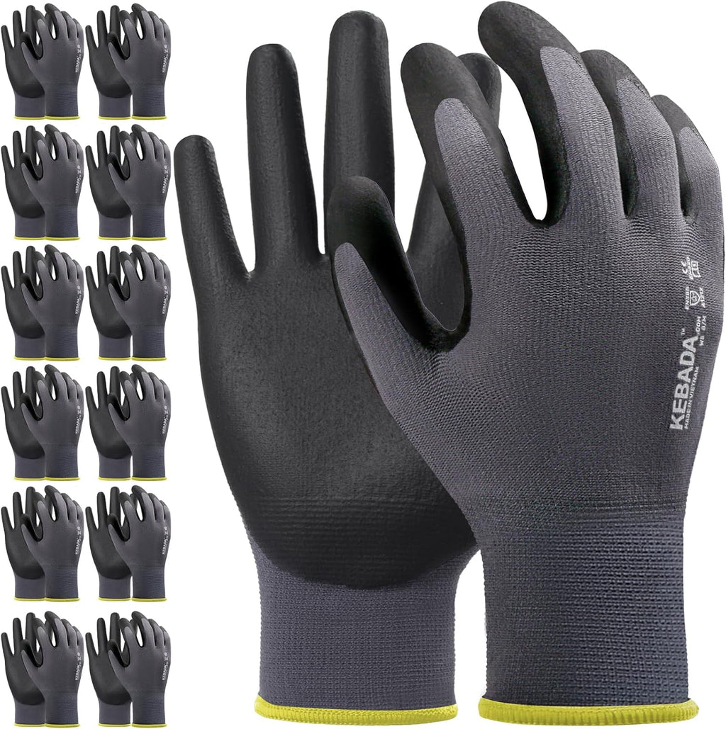 Kebada Work Gloves for Men and Women, Foam Nitrile Coated Safety Gloves with Grip, Ideal for Warehouse Package Handling, Gardening, Mechanic and Construction, XS