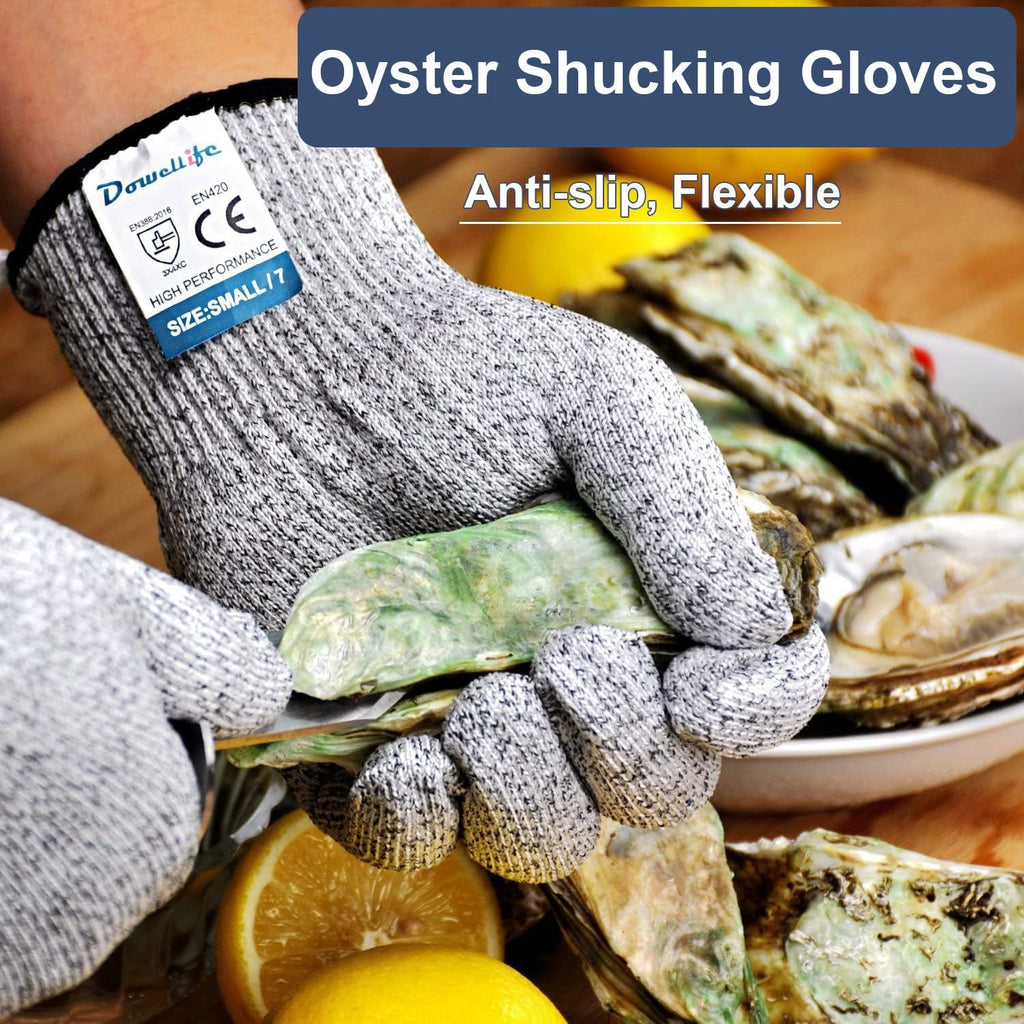 Dowellife Cut Resistant Gloves Food Grade Level 5 Protection, Safety Kitchen Cuts Gloves for Oyster Shucking, Fish Fillet Processing, Mandolin Slicing, Meat Cutting and Wood Carving. (Medium-12 Pairs)