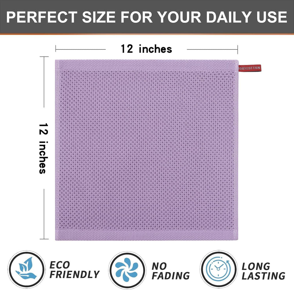 Kitinjoy 100% Cotton Kitchen Dish Cloths, 6 Pack Waffle Weave Ultra Soft Absorbent Dish Towels for Drying Dishes Quick Drying Kitchen Towels Dish Rags, 12 X 12 Inches, Lavender