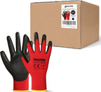 DULFINE Safety Work Gloves PU Coated-60 Pairs,Red Seamless Knit Glove with Polyurethane Coated Smooth Grip on Palm & Fingers, for Men and Women, Ideal for General Duty Work (XX-Large)