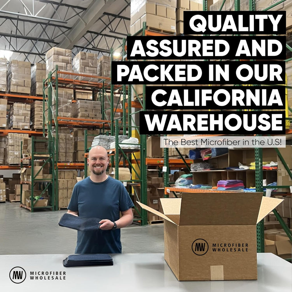 Bulk 12” X 12” All Purpose Microfiber Towels Wholesale - Case Quantity (400 Count) | No Fraying | High Density Microfiber | Zero Chemical Cleaner | Long-Lasting (Black)