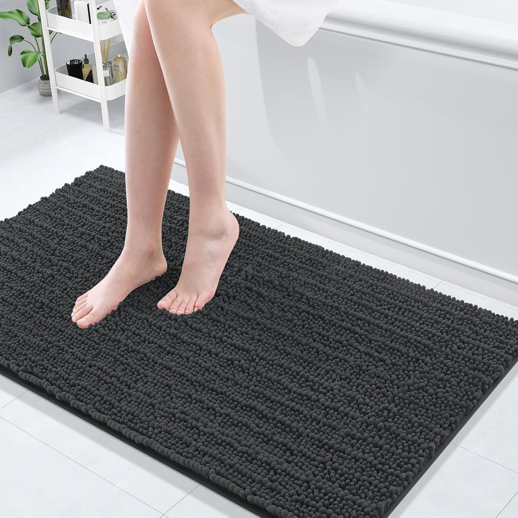 Arotive Luxury Chenille Bathroom Rug Mat, Extra Soft Thick Absorbent Shaggy Bath Rugs, Non-Slip Machine Wash Dry, Plush Bath Mats for Bathroom, Shower and Tub, 47x24, Dark Grey
