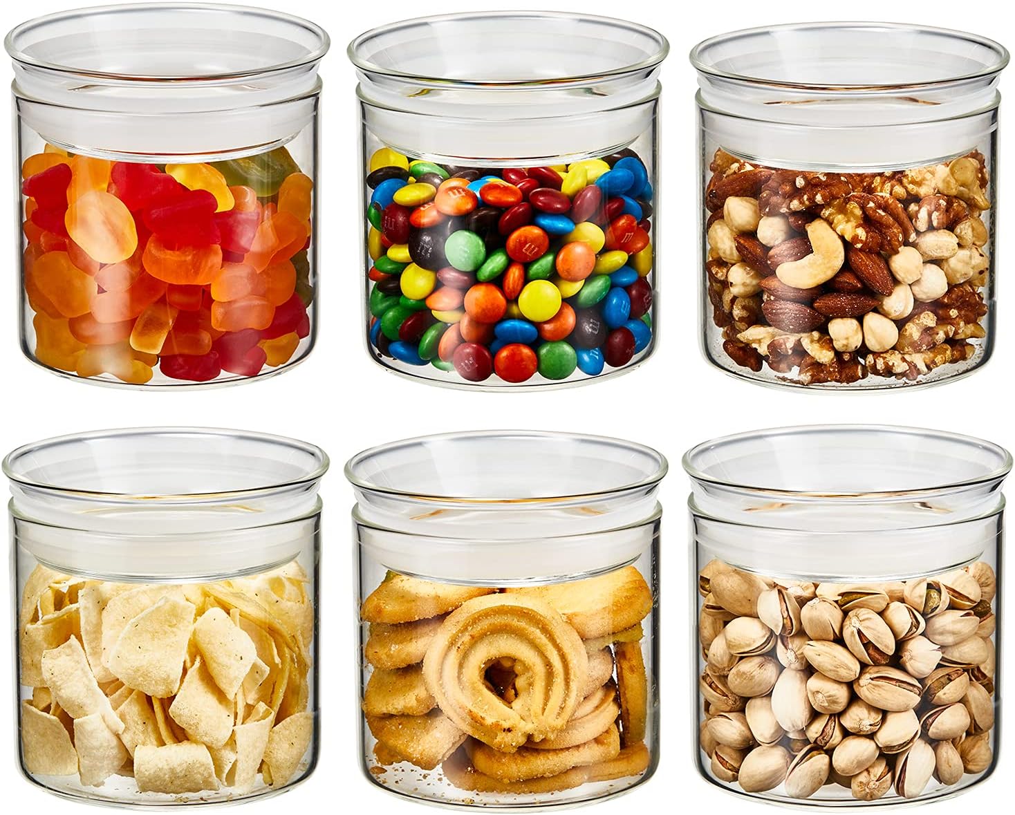 ZENS 17oz Glass Food Storage Jars Set of 6, Clear Glass Canisters Set with Airtight Lids, Small Storge Container jar for Kitchen Spice, Sugar Container, Blooming Tea, Snacks