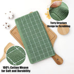 Homaxy 100% Cotton Terry Kitchen Dish Cloths, Ultra Soft and Absorbent Dish Towels for Kitchen, Suitable for Drying and Washing Dishes, 6 Pack, 12 x 12 Inches, Grass Green