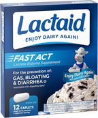 Lactaid Fast Act Lactose Intolerance Relief Caplets with Lactase Enzyme to Prevent Gas, Bloating & Diarrhea Due to Lactose Sensitivity, Ideal for Travel & On-The-Go, 12 Packs of 1-Count