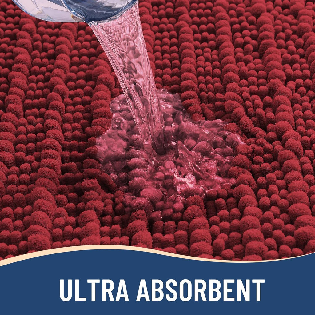 Arotive Luxury Chenille Bathroom Rug Mat, Extra Soft Thick Absorbent Shaggy Bath Rugs, Non-Slip Machine Wash Dry, Plush Bath Mats for Bathroom, Shower and Tub, 36x24, Red