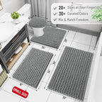 Arotive Luxury Chenille Bathroom Rug Mat, Extra Soft Thick Absorbent Shaggy Bath Rugs, Non-Slip Machine Wash Dry, Plush Bath Mats for Bathroom, Shower and Tub, 47x17, Grey