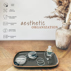 Mora Ceramic Decorative Tray - Rectangle 10in Dish for Jewelry, Soap Dispenser, Perfume, Makeup, Accessories, Candle, in The Bathroom Vanity, Bedside, or Kitchen Counter. Cute Organizers - Black