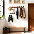 SKOLOO 17-Inch Wood Coat Rack Wall Mount with 3 Triple Hooks - Ideal for Family Entrances, Classrooms, and Pet Supplies Storage - Perfect Coat Hooks for Wall,Charred Golden Brown