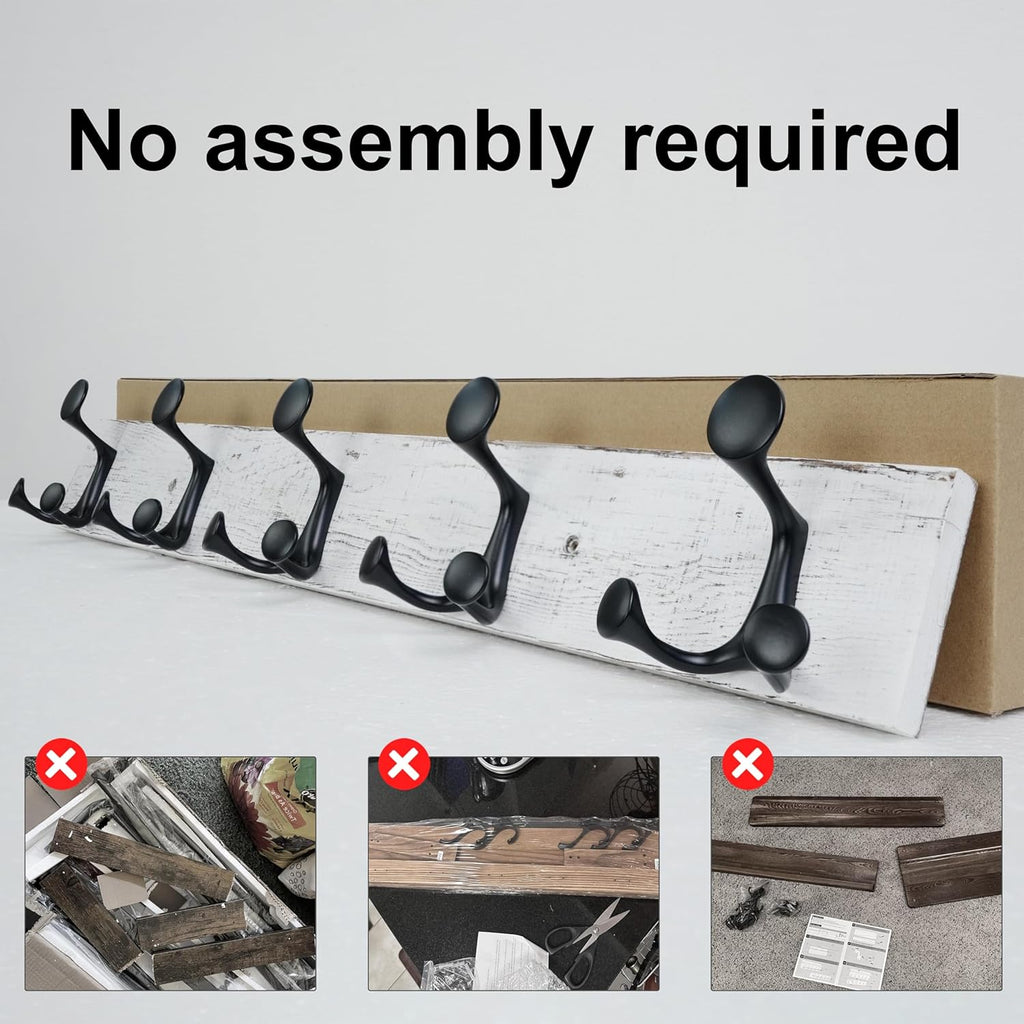 SKOLOO 30-Inch Wood Coat Rack Wall Mount with 5 Triple Hooks - Ideal for Family Entrances, Classrooms, and Pet Supplies Storage - Perfect Coat Hooks for Wall,Distressed White Wash