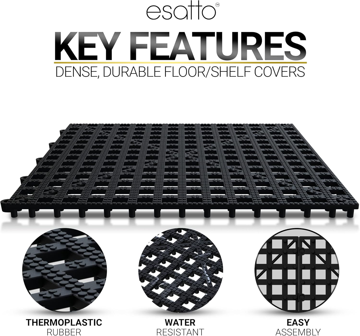 Esatto 12 Pack Interlocking Shelf Mats 12″, Black – for Spills, Clean Bars, Stain Protection, and an Anti-Slip Surface