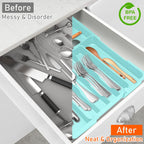 Silverware Organizer Expandable Silverware Drawer Organizer Adjustable Drawer Organizer, Flatware Cutlery Tray for Spoons Forks Knives Kitchen Organizers Storage,Turquoise