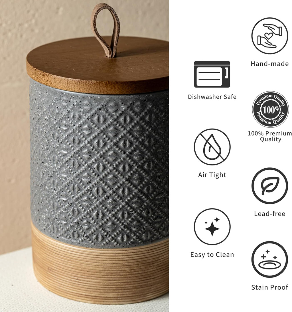 Small Ceramic Jar with Lid, Coffee Container Kitchen Food Storage Jars for Sugar Tea Bag, Stackable Decorative Spice Jars for Countertop Coffee Bar Accessories- Gray & 5 fl.oz