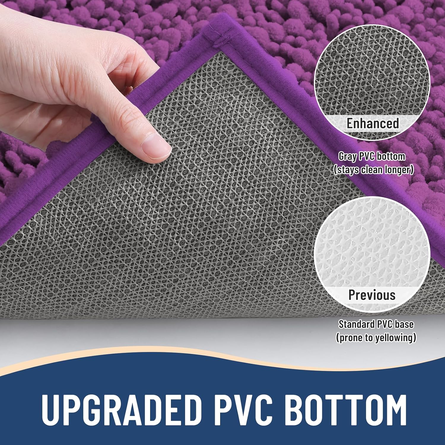 Arotive Luxury Chenille Bathroom Rug Mat, Extra Soft Thick Absorbent Shaggy Bath Rugs, Non-Slip Machine Wash Dry, Plush Bath Mats for Bathroom, Shower and Tub, 30x20, Purple