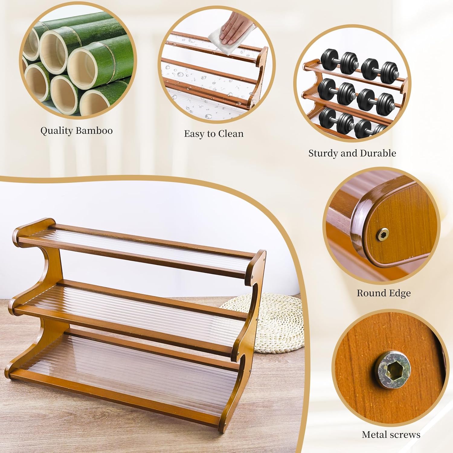 Coffee Station Organizer 3 Tier Coffee Mug Shelf Bamboo Cup Holder Acrylic Home Storage Mugs Hooks for Kitchen Countertops, Tea Bar Accessories, Matcha Stand, Cups, Condiment Storage Rack