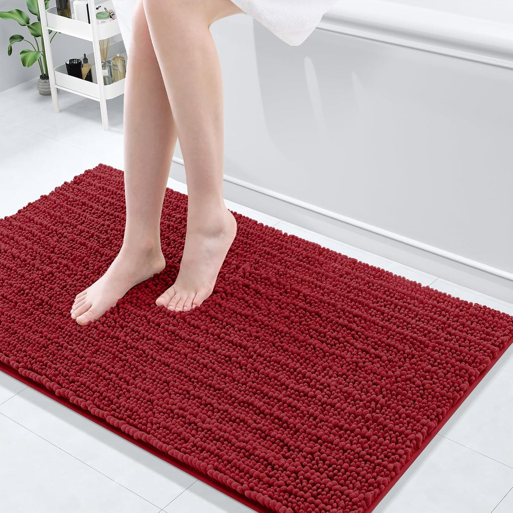 Arotive Luxury Chenille Bathroom Rug Mat, Extra Soft Thick Absorbent Shaggy Bath Rugs, Non-Slip Machine Wash Dry, Plush Bath Mats for Bathroom, Shower and Tub, 44x24, Red