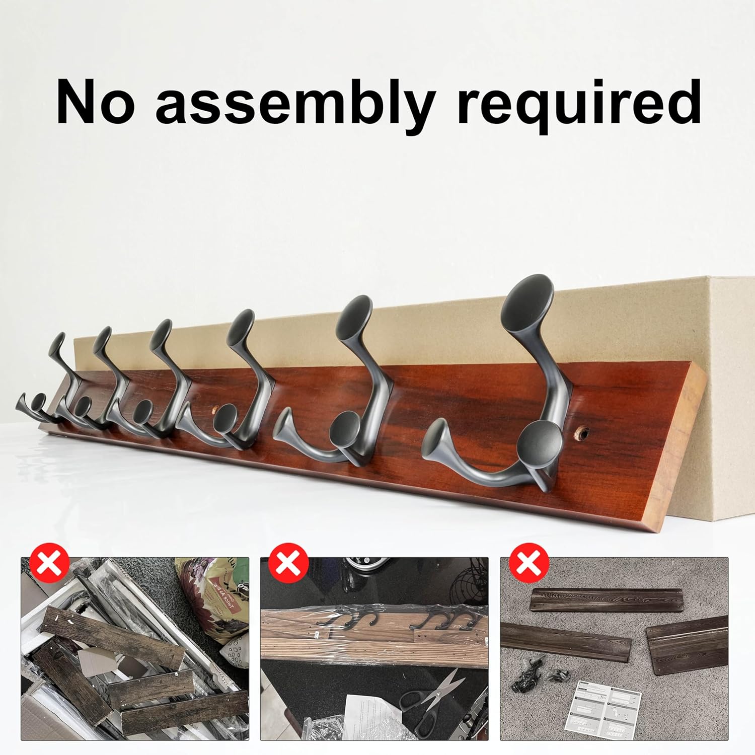 SKOLOO 36-Inch Cherry Wood Coat Rack Wall Mount with 6 Triple Hooks - Ideal for Family Entrances, Classrooms, and Pet Supplies Storage - Perfect Coat Hooks for Wall