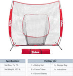 ZELUS Baseball Net 7 ft x7 ft, Softball Hitting & Pitching with Carry Bag, Ground Stakes, Portable Backstop & Bow Frame, Training Equipment for All Ages
