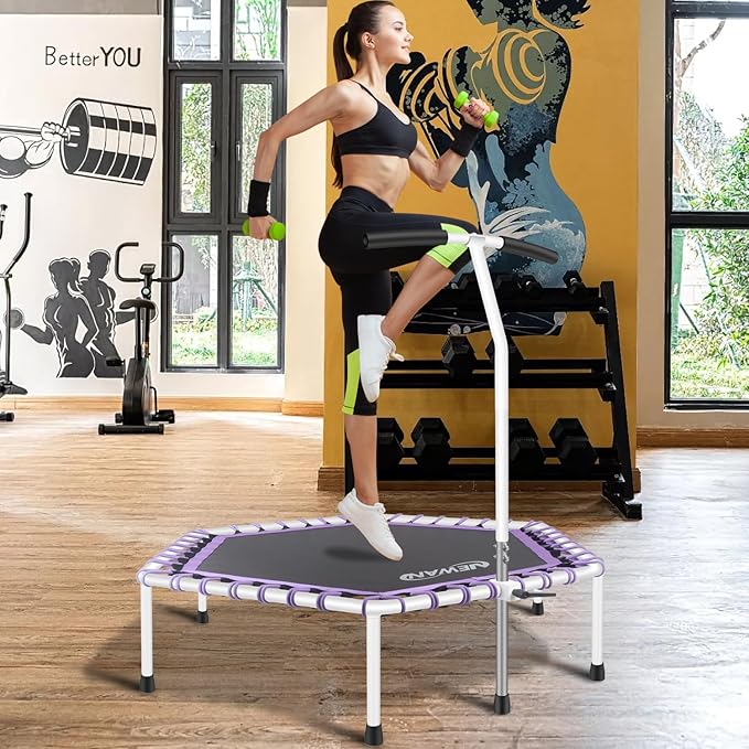 Newan 48'' Fitness Trampoline with Adjustable Handle Bar, Silent Trampoline Bungee Rebounder Jumping Cardio Trainer Workout for Adults - Max Limit 330 lbs