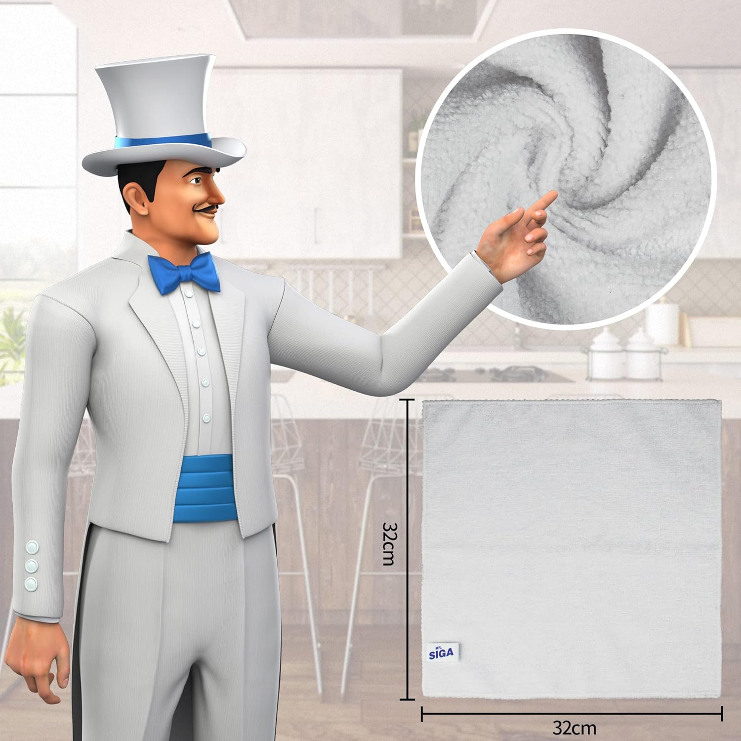 MR.SIGA Microfiber Cleaning Cloth, All-Purpose Microfiber Towels, Streak Free Cleaning Rags, Pack of 12, White, Size 32 x 32 cm(12.6 x 12.6 inch)