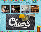 Cheers Sign Tiki Bar Mats for Countertop 18 x 12in, Tiki Decor Cheers Sign for Bar Cart Decor and Accessories and Essentials, Silicone Coffee Mat and Coffee Matt for Counter, Drink Signs for Party