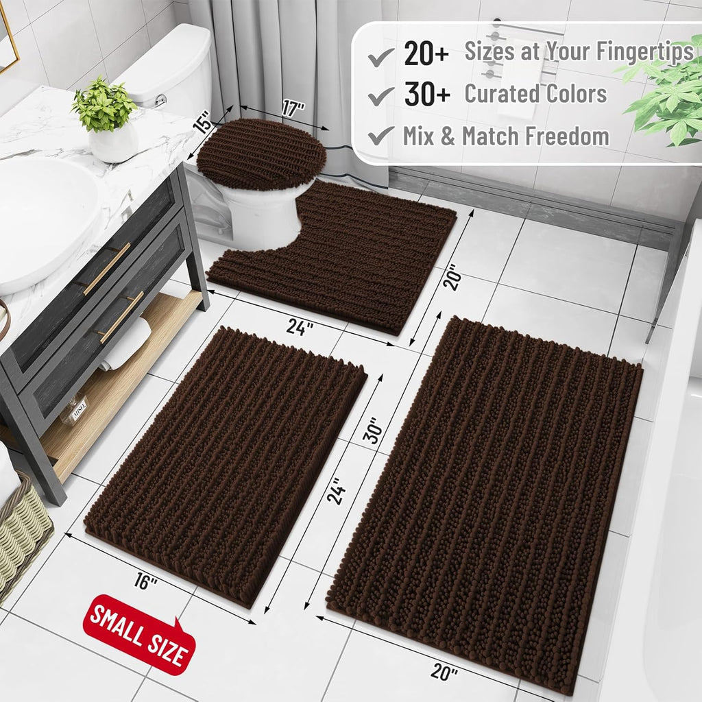 Arotive Luxury Chenille Bathroom Rug Mat, Extra Soft Thick Absorbent Shaggy Bath Rugs, Non-Slip Machine Wash Dry, Plush Bath Mats for Bathroom, Shower and Tub, 59x35, Brown