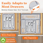 Silverware Organizer for drawer - Adjustable Kitchen Drawer Organizer Utensil Drawer Organizer, Expandable Silverware Tray for Drawer Utensil Organizer for Forks, Knives, Grey