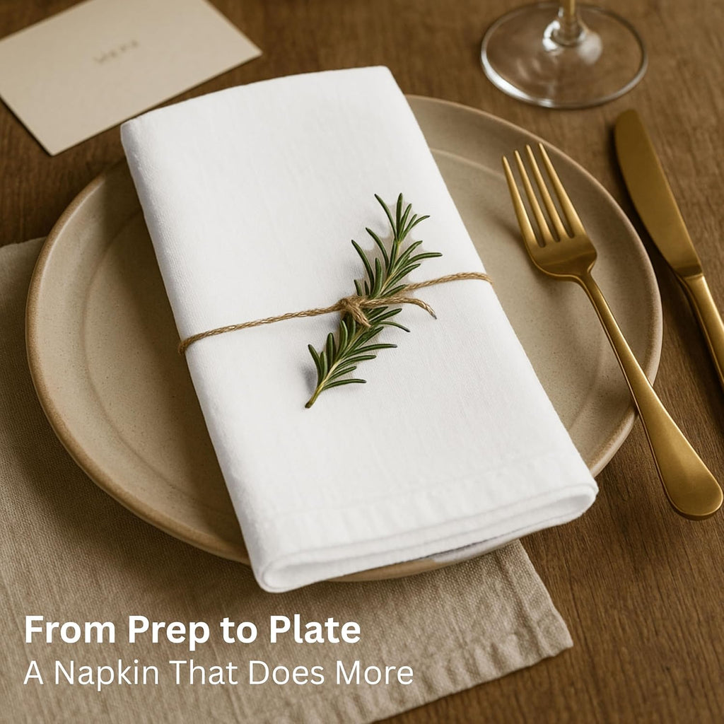 Thick Cotton Napkins – Flour Sack Napkin for Kitchen, Set of 6 (18"x18"), 100% Cotton, Highly Absorbent Hand Towels, Reusable Baking Cloths for Bread Proofing, Pastry & Tea Towels – White