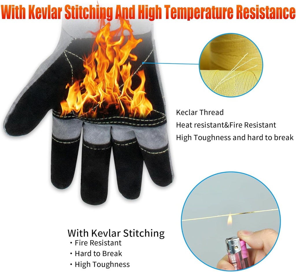 Long Welding Gloves 23.6 Inches 932℉,Heat/Fire Resistant Leather For Mig, Tig, Stick, Forge, BBQ, Grill, Fireplace