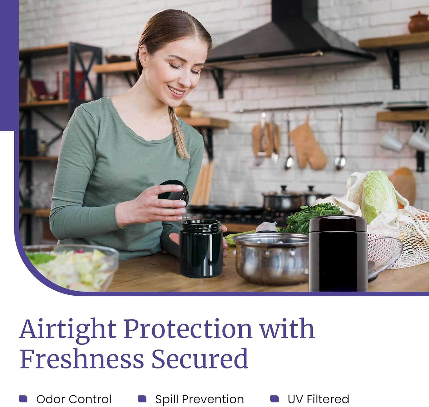 Infinity Jars, Premium Airtight Ultraviolet Glass Jar 250  ML (8.3 fl oz) Pack 3 Smell Proof, Antistatic, Light Blocking Container for Herbs, Coffee, Tea & Spices Durable, Travel-Friendly Storage