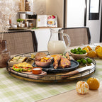 Lazy Susan Turntable Organizer for Table Top, 21’’ Round Wooden Lazy Susan for Cabinet Kitchen Countertop Pantry Dining Coffee Table for Condiments Spices, Rustic Bathroom Vanity Tray for Soap Candle