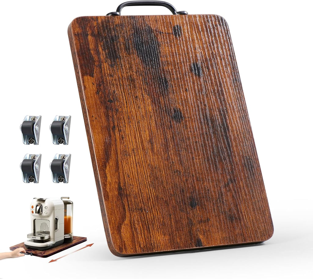 Appliance Slider, Sliding Tray for Coffee Maker, Coffee Pot Slider for Countertop, Kitchen Appliance Rolling Tray with Rubber Wheels (Rustic Brown, Medium - Long (9.5” X 13”))