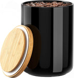 ALYC White Ceramic 1050mL 4 cup Food Storage Canister with Airtight Bamboo Lid and Silicone Seal Container for Counter - Great for Flour Coffee Sugar Treat Snack Caddy (Black)