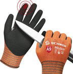 Schwer ProGuard Highest Level Cut Resistant Work Gloves PR3326 for Extreme Protection, ANSI A9 Cut Gloves with Reinforced Thumb, Non Slip, Breathable, Durable, Touch-screen, NON PFAS, Orange 1 Pair（M）