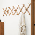 Dseap Accordian Wall Hanger: 16” High Wooden Wall Expandable Coat Rack, Hat Rack Holder, Accordion Hook for Baseball Caps, Coats, Mugs, 20 Peg Hooks, Natural