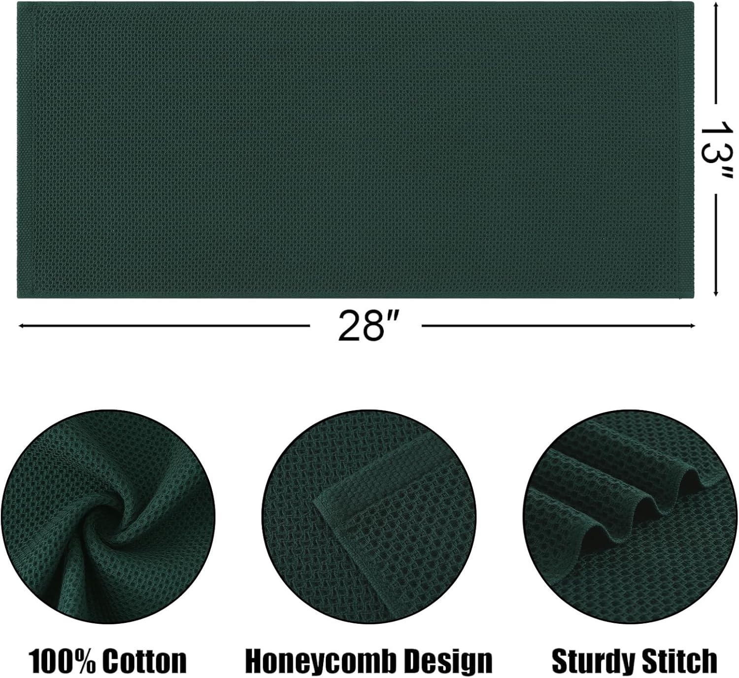 Kitinjoy 100% Cotton Waffle Weave Kitchen Towels, 4-Pack Super Soft and Absorbent Dish Towels for Drying Dishes, Kitchen Hand Towels, 13 in x 28 in, Blackish Green