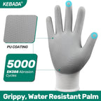 Kebada W1 Work Gloves for Men and Women, 12 Pairs Touchscreen Safety Gloves with Grip, PU-Coated, Ideal for Light & Medium Duty Tasks, White, XX-Large