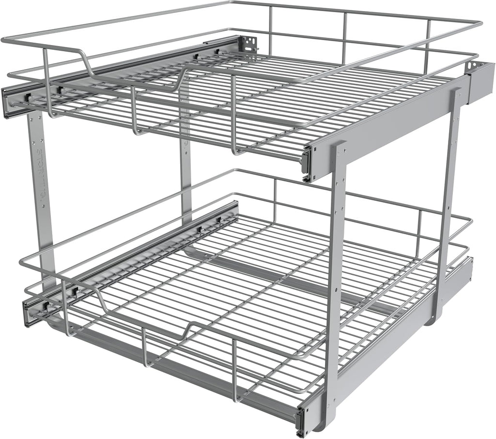 2 Tier Pull Out Cabinet Organizer 20" W X 22" D, Slide Out Drawers For Kitchen Cabinets, Pull Out Drawers For Cabinets Capacity Heavy Duty Caddy, Cabinet Pullout Shelves Chrome-Plated,Bathroom Pantry