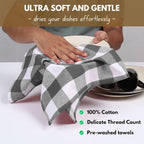 Native Fab 12-Pack Kitchen Towel with Hanging Loop 16x26 inches, Cotton Buffalo Check Kitchen Towels for Cleaning Drying, Washcloths Soft & Absorbent Cloth Rags, Bar Towel, Dish Cloth, Grey