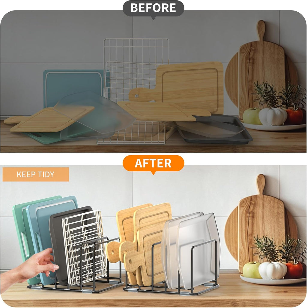 2-Pack Medium Black Cutting Board Racks, Kitchen Cabinet Organizer, 5 Tiered Shelves for Baking Trays, Cutting Boards, Cookie Sheets, Muffin Pans