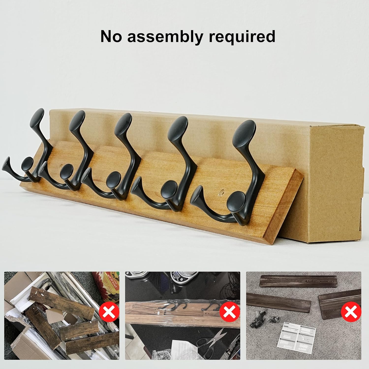 SKOLOO 24-Inch Light Brown Wood Coat Rack Wall Mount with 5 Triple Hooks - Ideal for Family Entrances, Classrooms, and Pet Supplies Storage - Perfect Coat Hooks for Wall