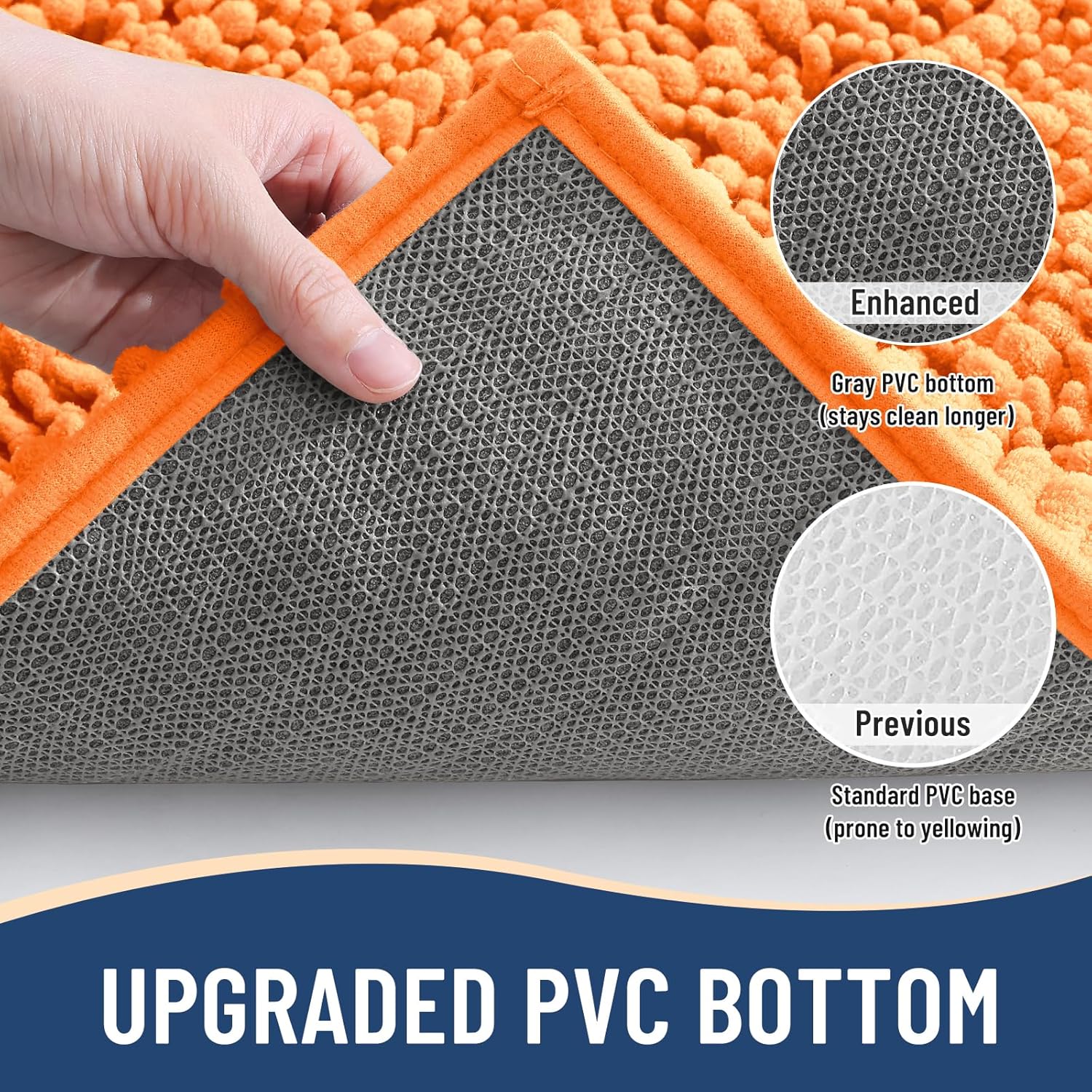 Arotive Luxury Chenille Bathroom Rug Mat, Extra Soft Thick Absorbent Shaggy Bath Rugs, Non-Slip Machine Wash Dry, Plush Bath Mats for Bathroom, Shower and Tub, 30x17, Orange